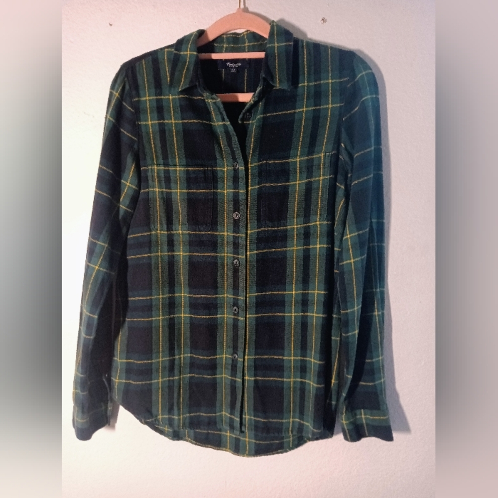 Madewell Womens Green/Black Plaid Flannel Button-Up Shirt Size XS NWOT